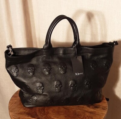 NWT Iopelle Antonio Cristiano Skull Embossed Leather Bag Black