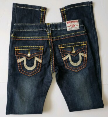 TRUE RELIGION Joey Super T Jeans Womens 26 Yellow Cystals Orange