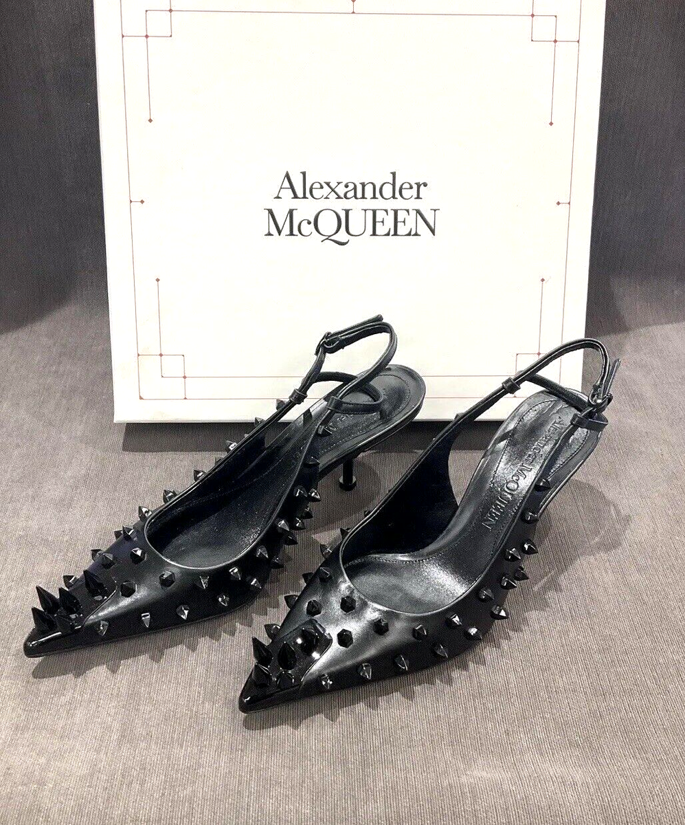 Alexander McQueen Womens Spiked Kitten Heel Pumps Size 37/US 7