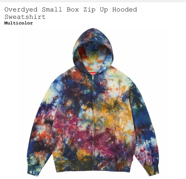 Supreme Over Dyed Small Box Hooded Zip Up Sweatshirt Tie Dye Large