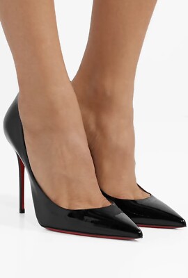Christian Louboutin DECOLLETE 554 100 Black Patent Pumps Heel Size