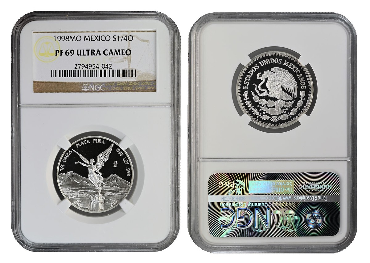 1998 Mexico Silver Proof LIBERTAD 1/4oz. NGC PF69UC Mtg.300 Rare