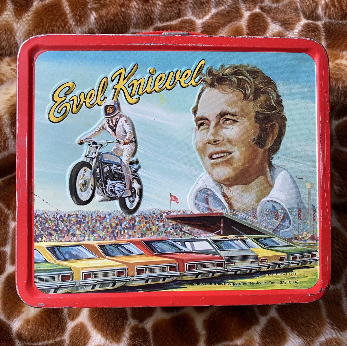 1974 EVEL KNIEVEL Stunt MOTORCYCLE Daredevil Metal Lunchbox