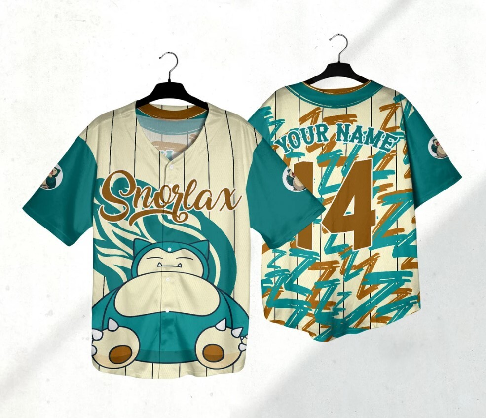 Personalized Snorlax Baseball Jersey Shirt Custom Name Jersey