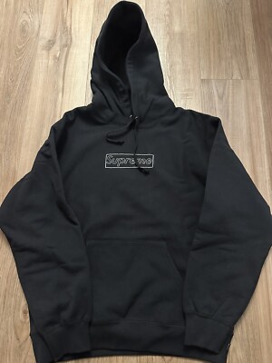 New Supreme X Kaws Chalk Black Box Logo Hoodie Sweatshirt Sz