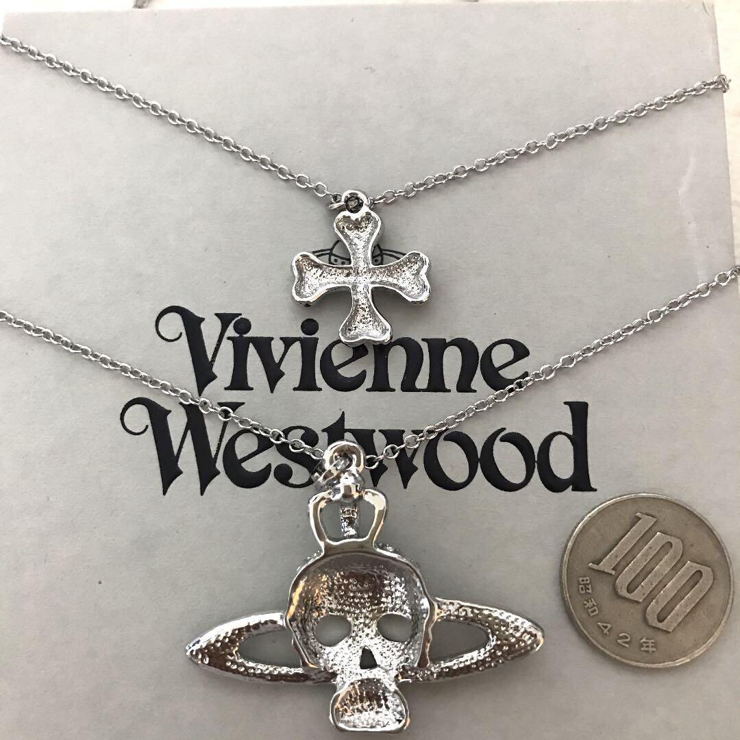 Vivienne Westwood Necklace Double Chain Skull Orb Silver 48cm IN