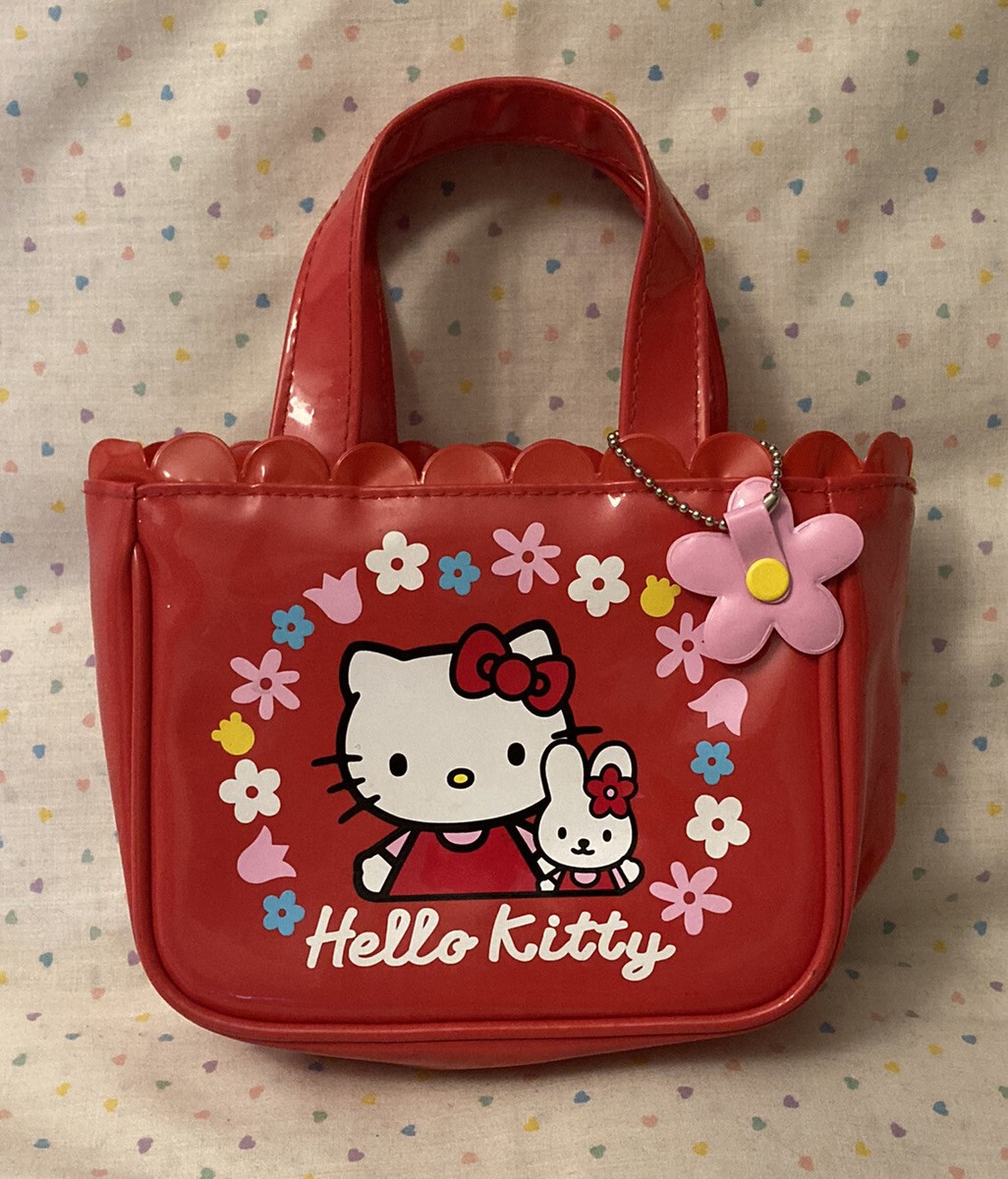 Vintage 2001 Sanrio Smiles Hello Kitty Red Floral Mini Tote Bag