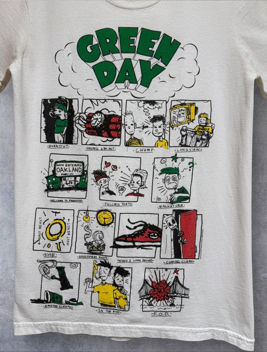 GREEN DAY - Dookie Album Track List Cartoon Strip T Shirt Men's XS