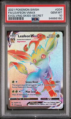 PSA 10 Leafeon Vmax Full Art #204 2021 Pokemon Evolving Skies