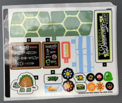 Sticker Sheet for DREAMZzz LEGO Set 71456 Mrs. Castillo's Turtle