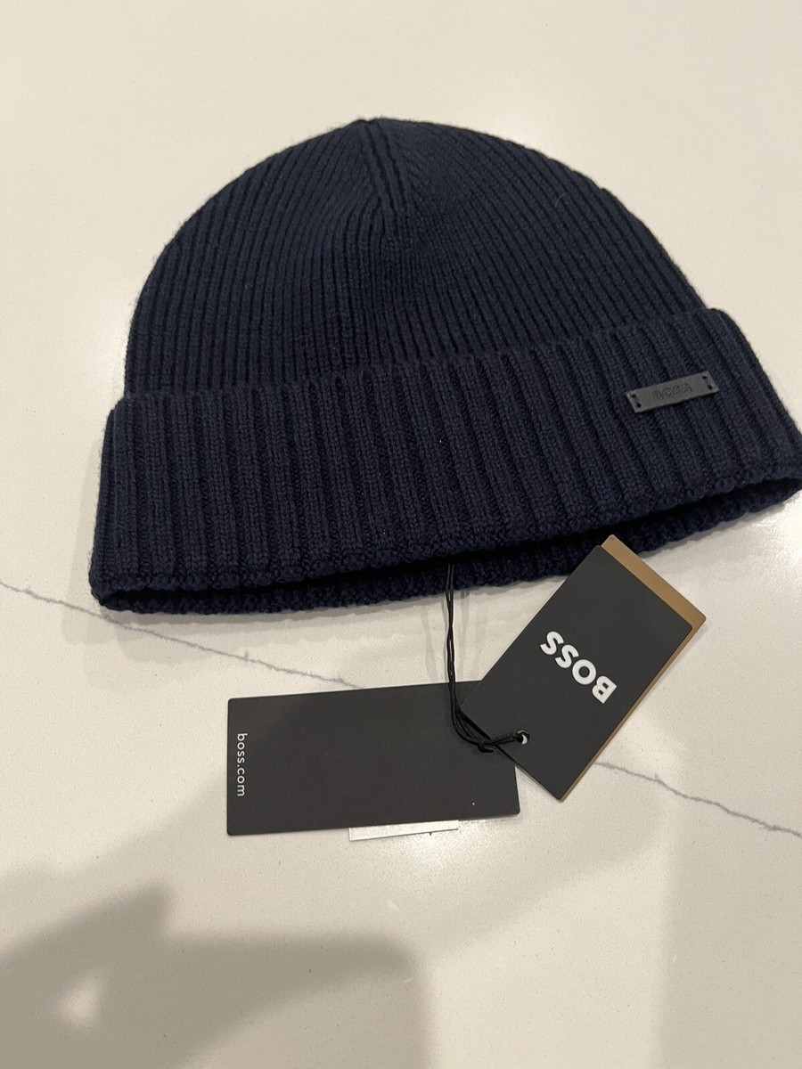 New Authentic Hugo Boss Black Label Men Unisex Navy Beanie Hat