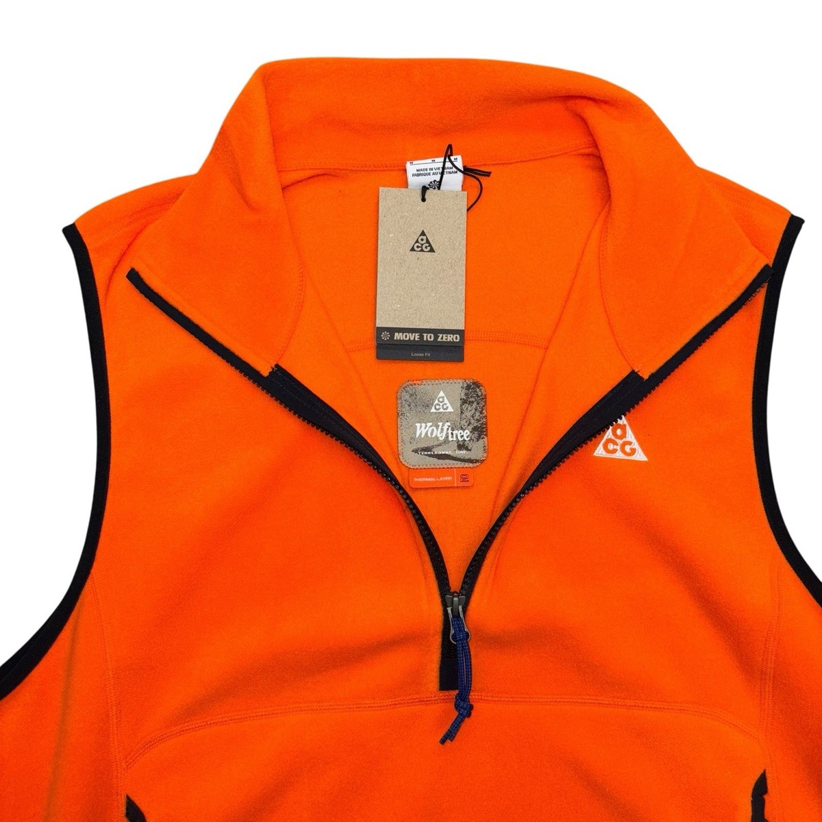 Nike ACG 'Wolf Tree' Orange Polartec Fleece 1/2 Zip Vest, Size