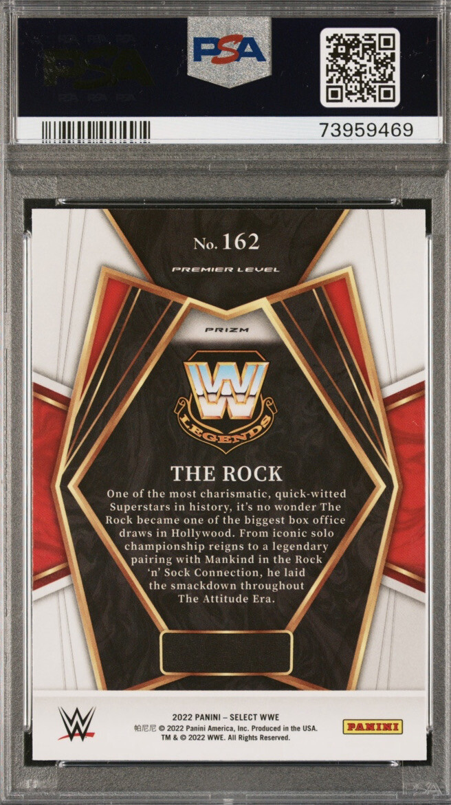 The Rock 2022 Panini Select WWE Zebra Case Hit SSP Premier Level