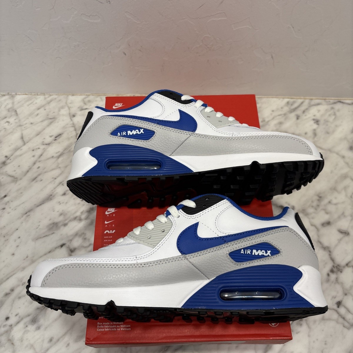 Size 10 - Nike Air Max 90 Leather White Game Royal for sale online