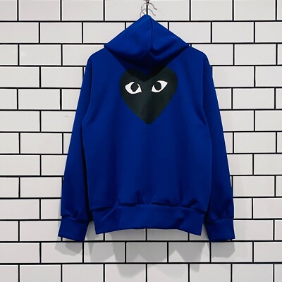 COMME DES GARCONS CDG PLAY BLACK HEART BIG LOGO ZIPPED HOODIE BLUE