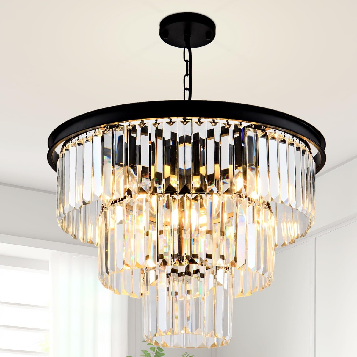 HCCZ 8 Light Modern Crystal Chandelier 20'' Black Chandeliers for