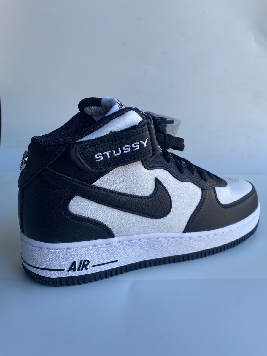 Size 8.5 - Nike Stussy x Air Force 1 Mid Black White | eBay