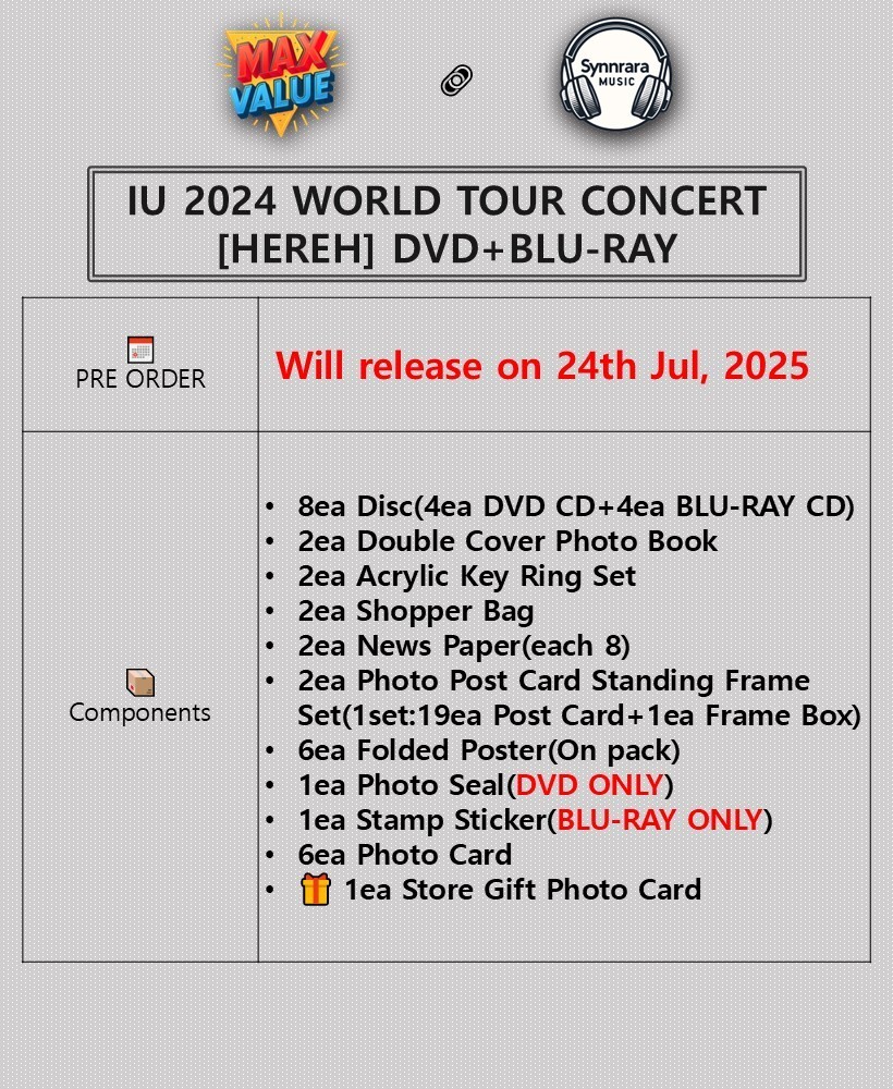 IU 2024 WORLD TOUR CONCERT HEREH DVD+BLU-RAY SET/8CD+2Book+5Ring+