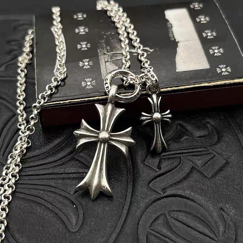 S925 Silver Double Cross Pendent Necklace✓ Chrome Hearts A&G
