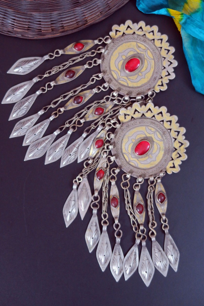 PAIR of Vintage Turkmen Gulyaka Pendants - Handmade Tribal