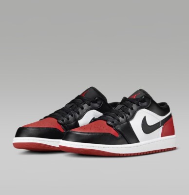 Nike Air Jordan 1 Low Bred Toe Black Red White 553558-161 Men's 13
