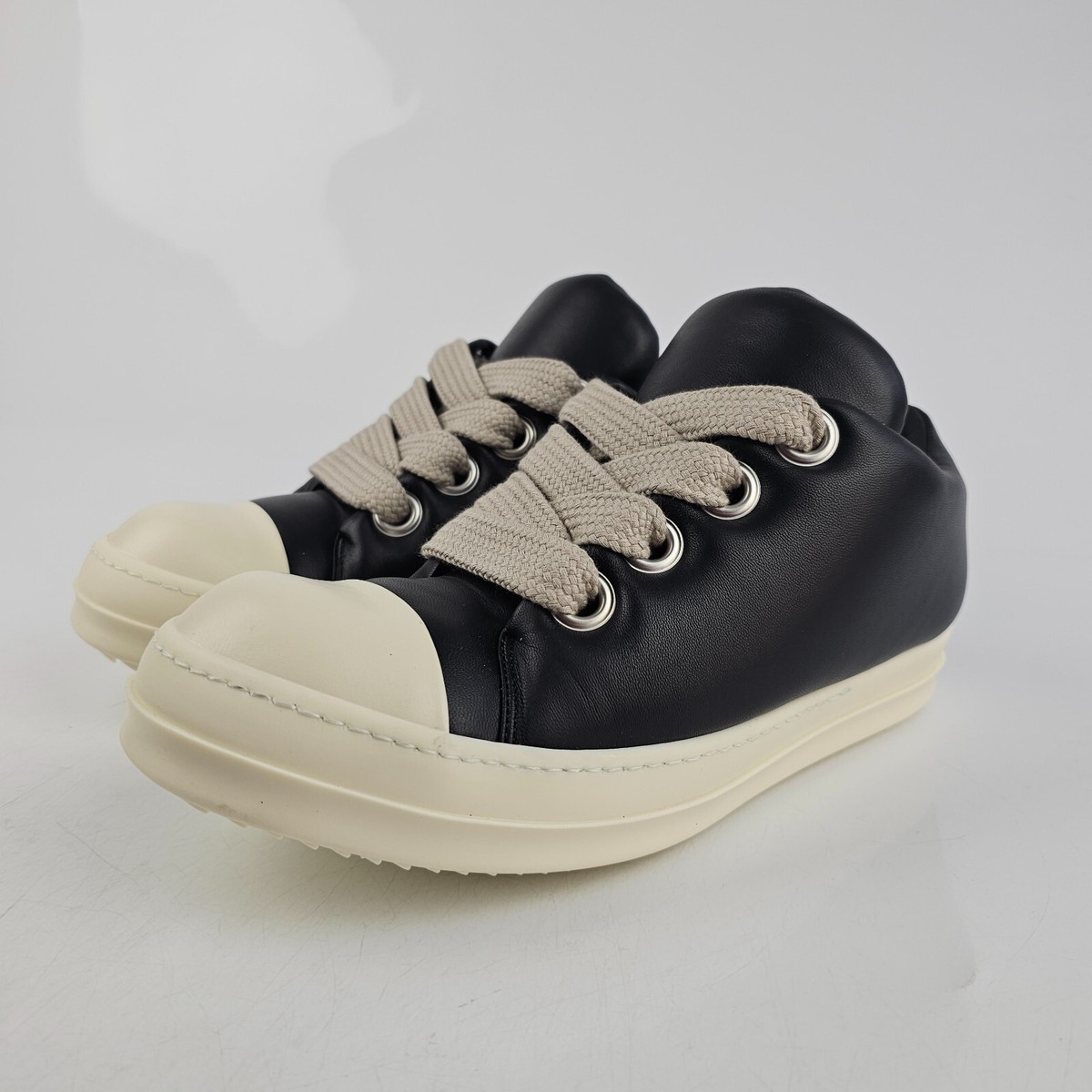 RICK OWENS Ramones Jumbo Laces Black/Milk Sneakers New Size 39.5
