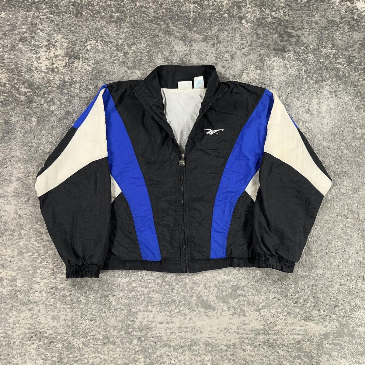 Vintage Reebok Jacket Mens Medium M Black Blue Full Zip