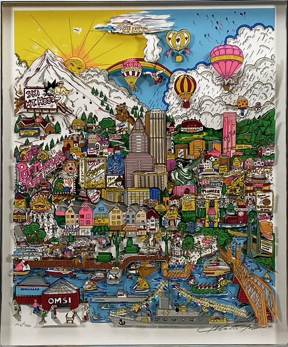 Charles Fazzino 3D Pop Art Rainbow Over Portland Signed Framed