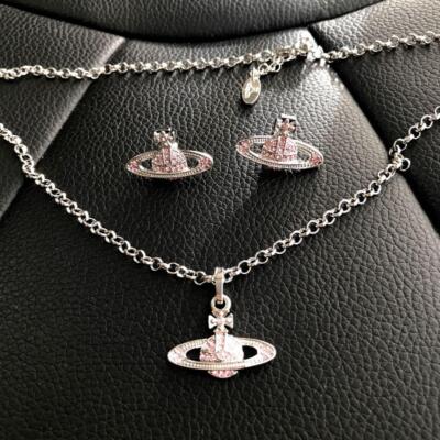 Vivienne Westwood Mini Bas Relief Orb Silver Pink Necklace