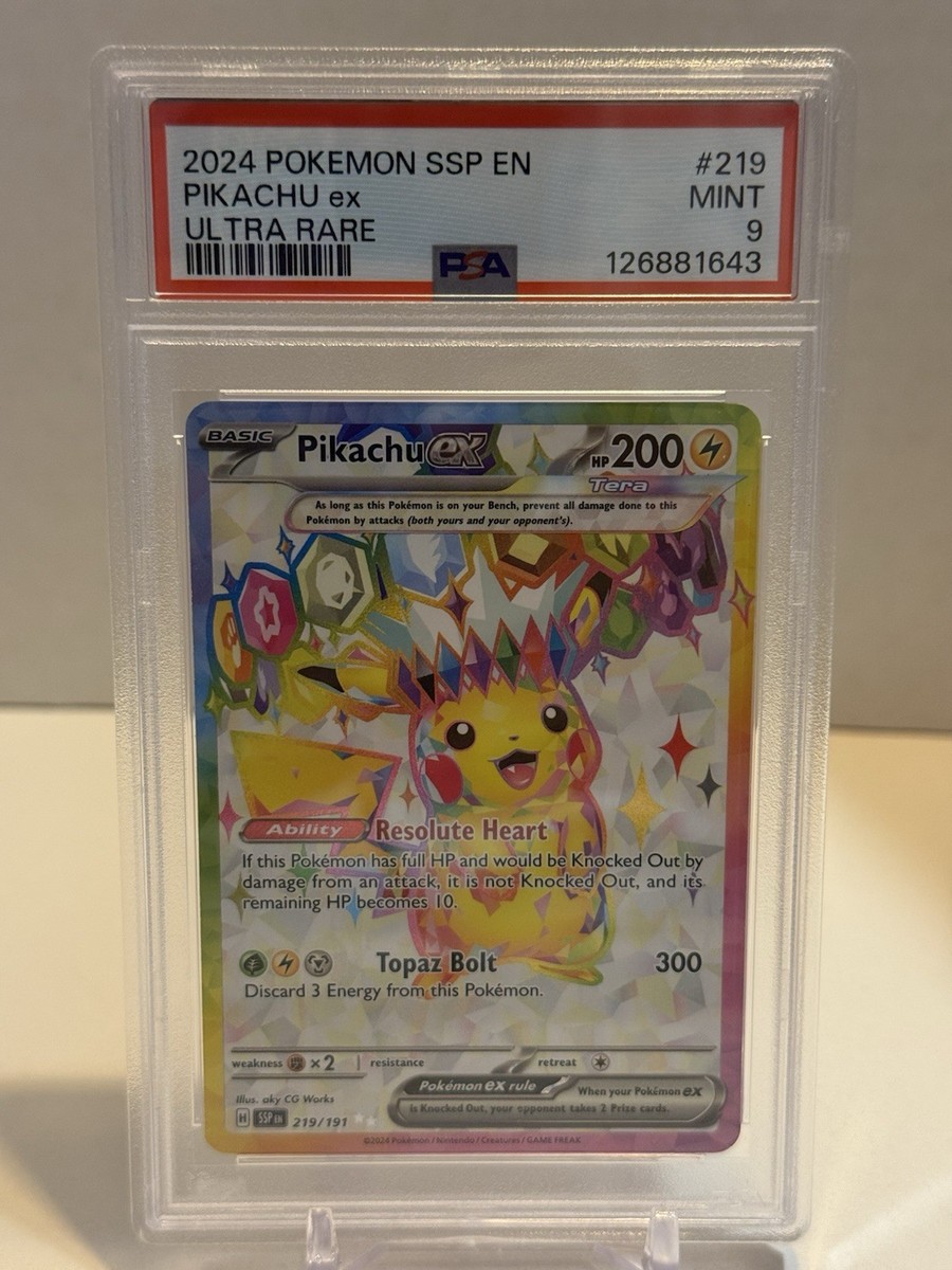Pikachu EX 219/191 Full Art Sv08: Surging Sparks Ultra Rare PSA 9