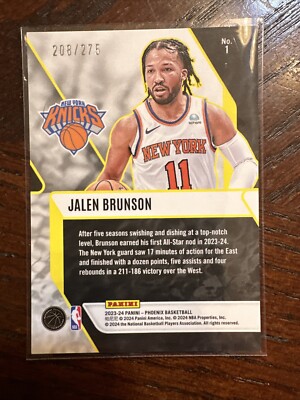 2023-24 Phoenix Fade to Black Jalen Brunson #1 Blue Lazer /275 | eBay