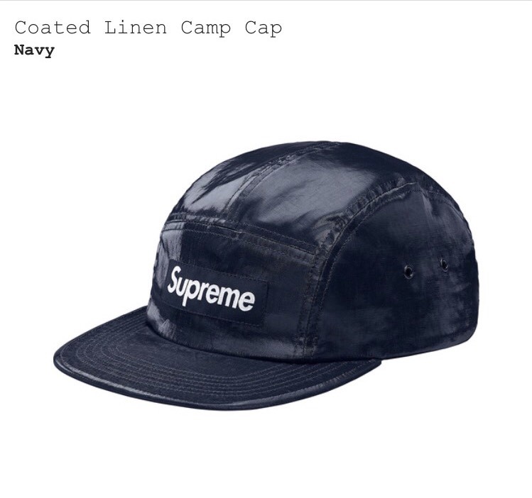 Brand New Authentic Supreme Coated Linen Camp Cap Navy Box Logo