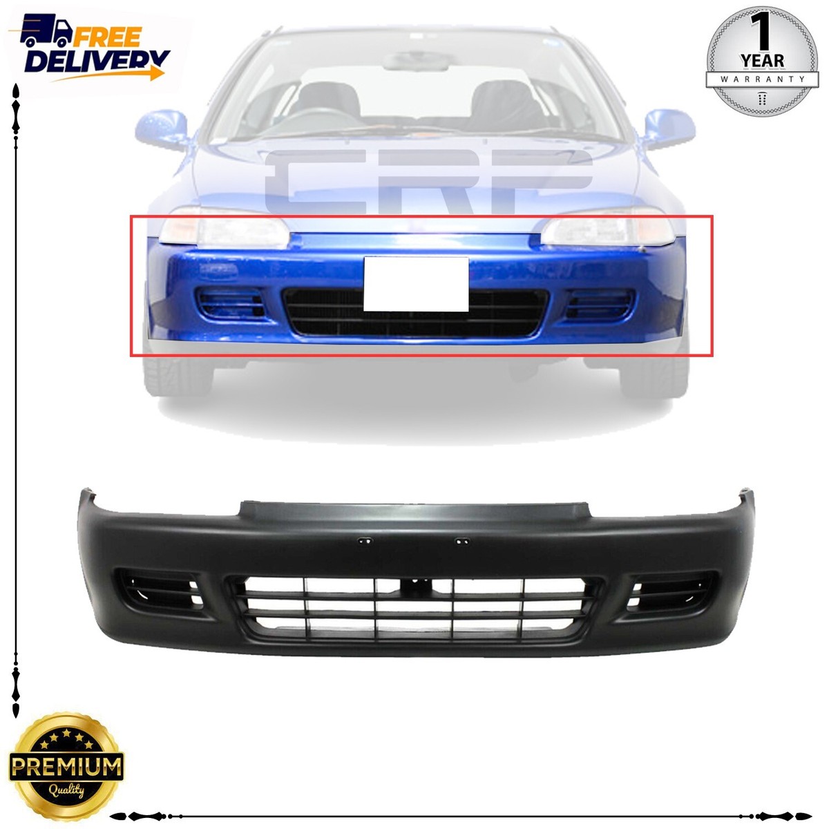 Front Bumper Cover Primed For 1992-1995 Honda Civic HO1000141