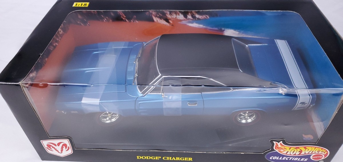 Hot Wheels Collectibles 1969 Dodge Charger Blue 1 18 for sale