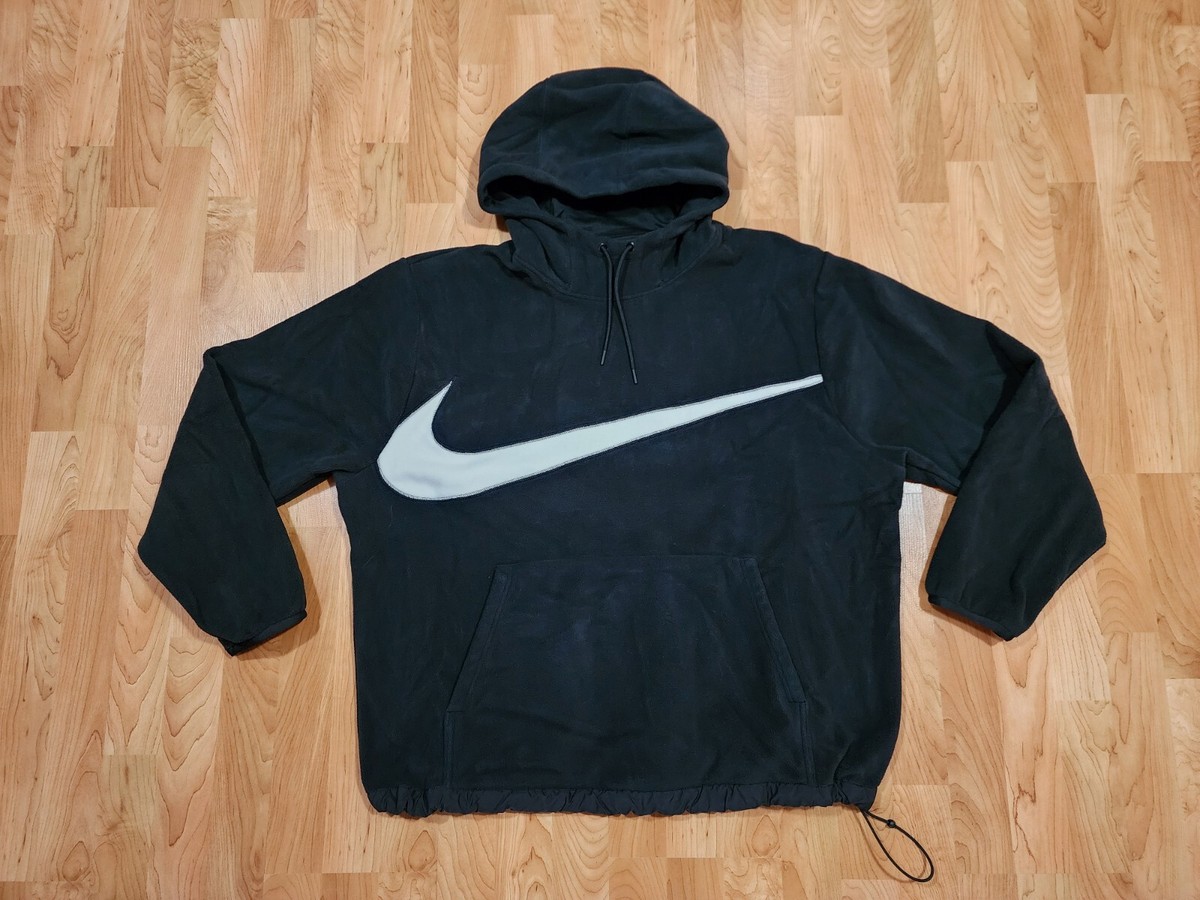 Nike Big Swoosh High Piling Oversized Sherpa Hoodie Size XXL Black