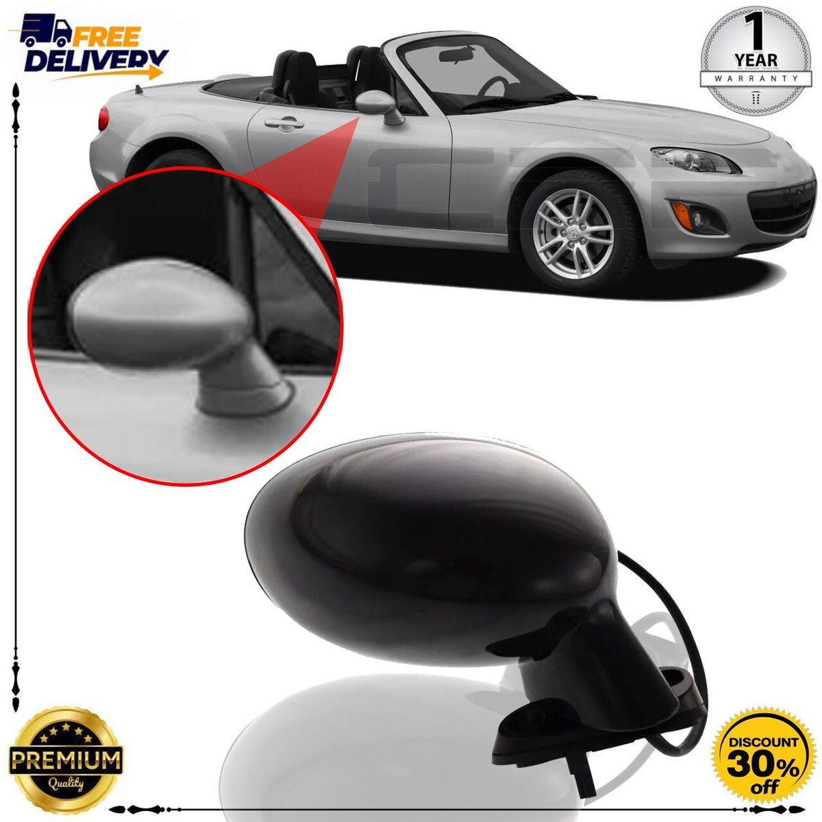 Right Side Power Mirror Manual Folding Paintable For 2006-2015