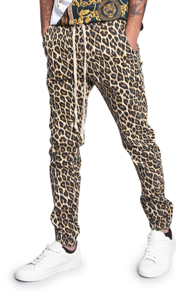 Men's Leopard Print Extra Long Drawstring Joggers Pants SMLL~5XL