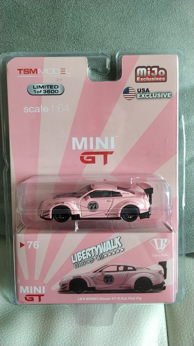 MINI GT 76 LBWK Nissan GT-R (R35) Pink Pig Type 2, Rear Wing ver 3