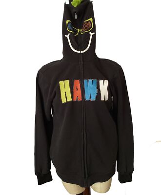 Tony Hawk Black Full Zip Hoodie Face Mask Green Mohawk Youth XL