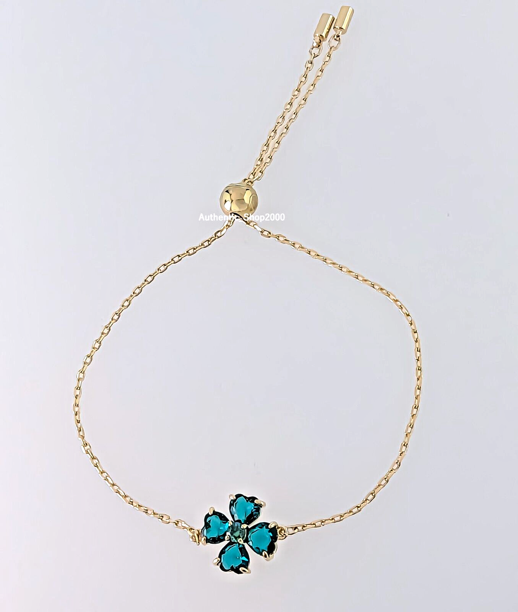 New 100% Authentic SWAROVSKI Gold Green Crystal Clover Idyllia