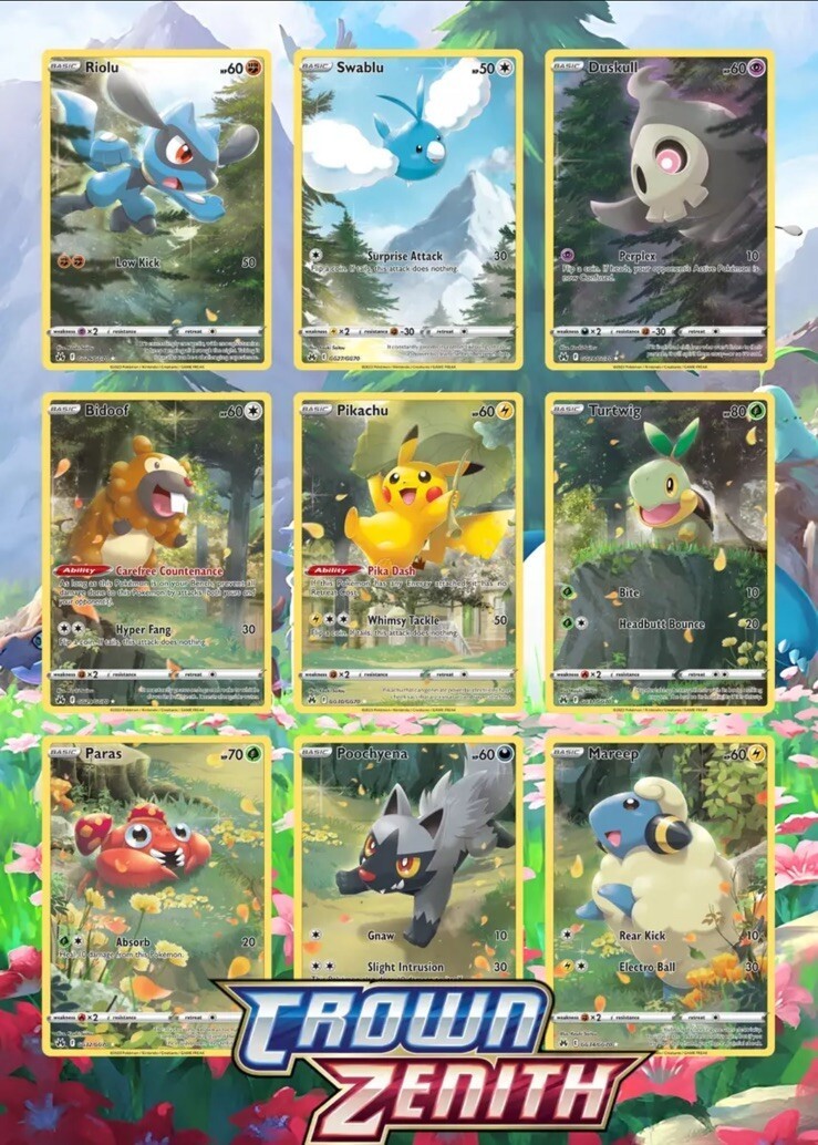 Crown Zenith Galarian Gallery 9 Card Set - Pikachu GG30 GG26-GG34