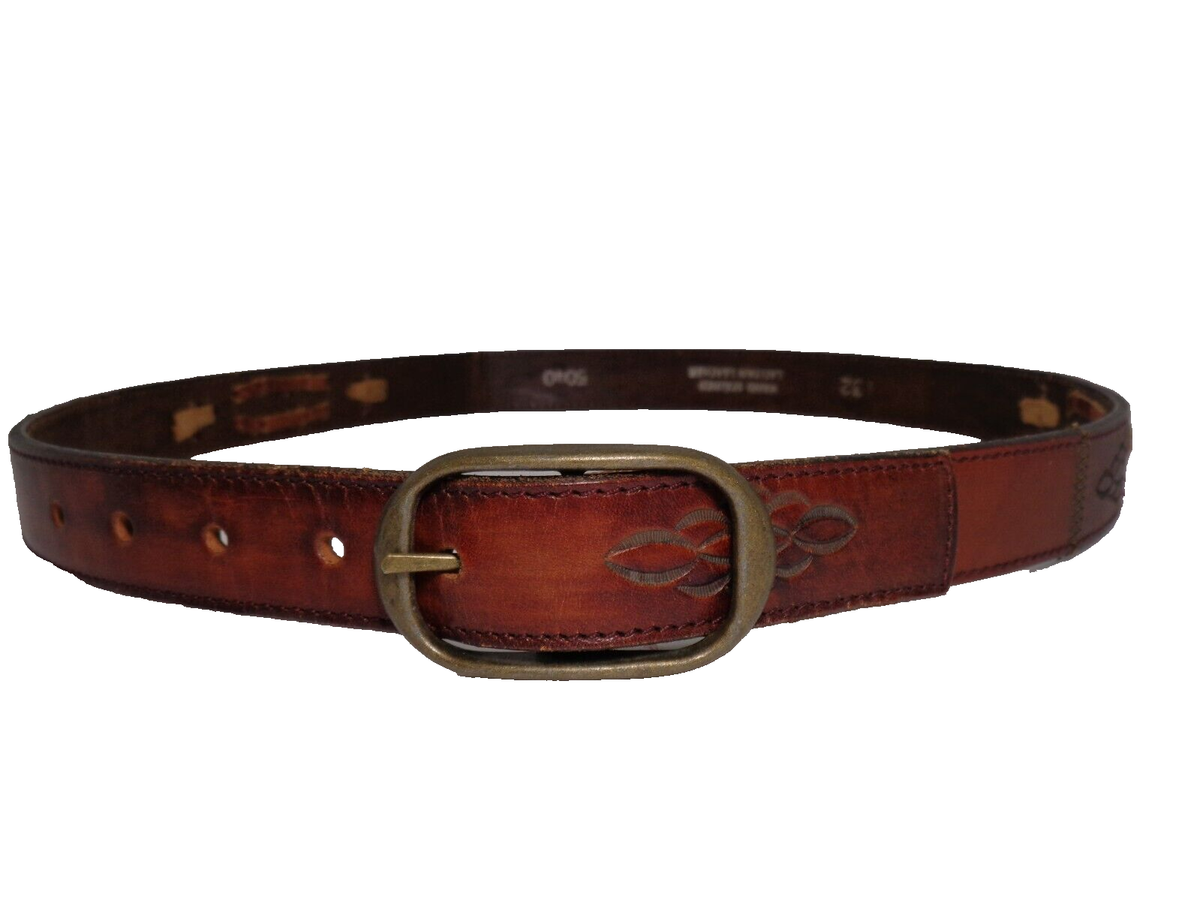 Vtg 70's Cherry Lattitan Leather Hand Stain Tooled Slim Belt Fits