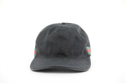 Gucci Size L Black Monogram GG Sherry Web Baseball Cap Hat