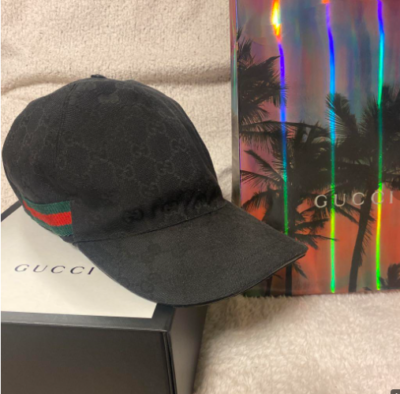 GUCCI GG Canvas Leather Sherry Line Baseball Cap Black Very Good