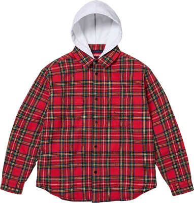 Supreme Tartan Plaid Flannel Hooded Shirt Red sz Medium | eBay