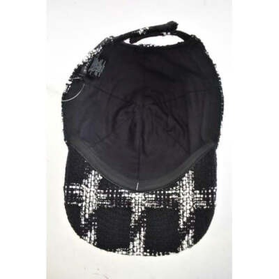 Chanel REV Black White Tweed Check CC Logo Baseball Cap Curved