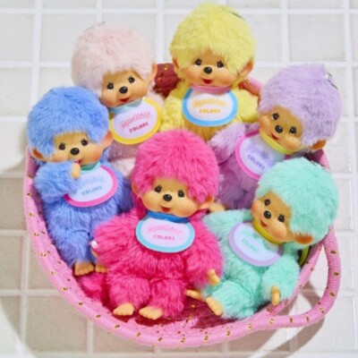 Monchhichi Colors Key Chain Complete Set of 6 Plush Pink Blue