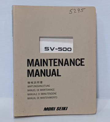 Mori Seiki SV-500 CNC Vertical Milling Center Maintenance Manual