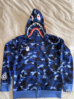 BAPE WGM Shark full zip hoodie Blue Camo A Bathing Ape Paris St