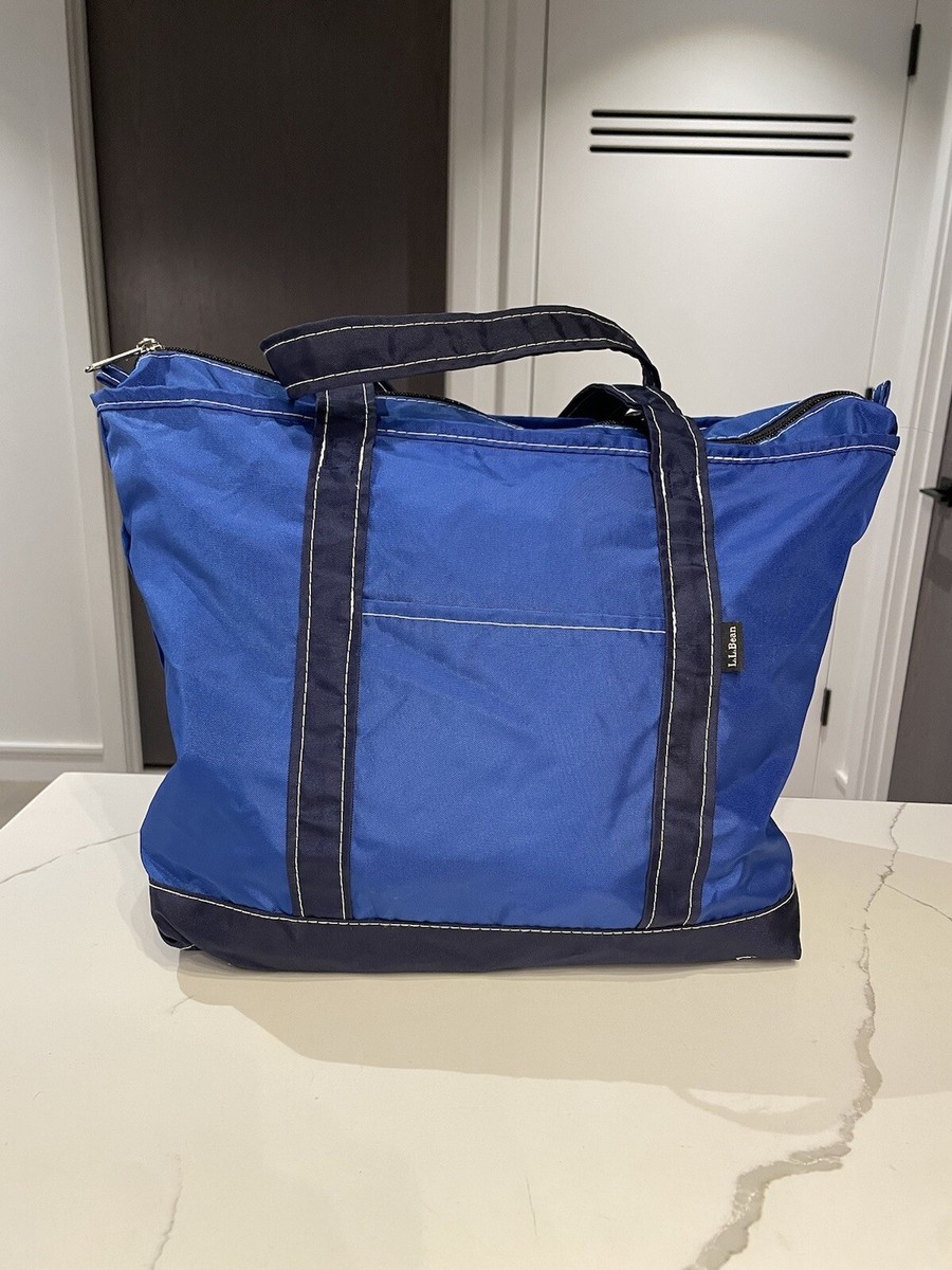 Vintage LL Bean NYLON Boat And Tote Bag Zippered Blue White Stripe
